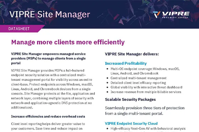 front page of Site Manager for Endpoint Cloud data sheet