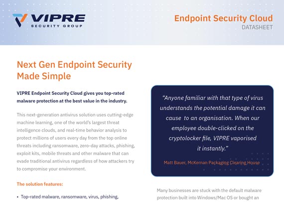 front page of VIPRE Endpoint Security Cloud data sheet