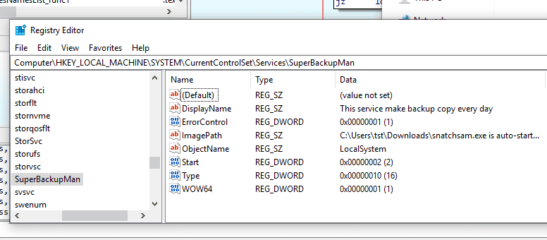 Registry key SuperBackupMan in Services