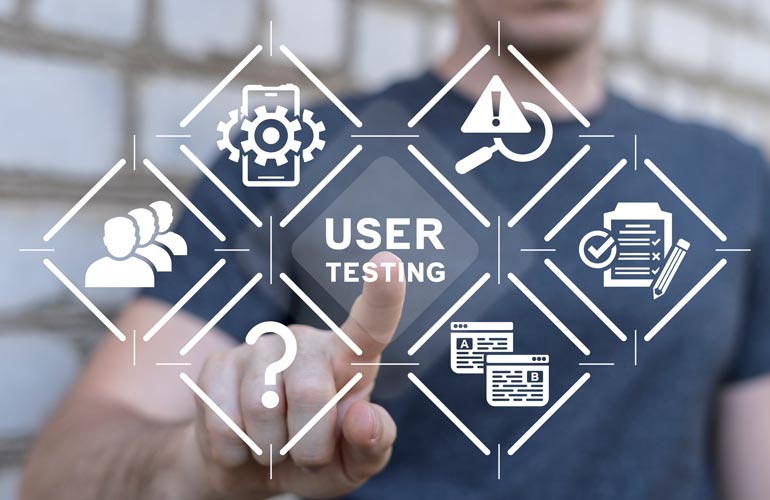 Man using screen presses USER TESTING