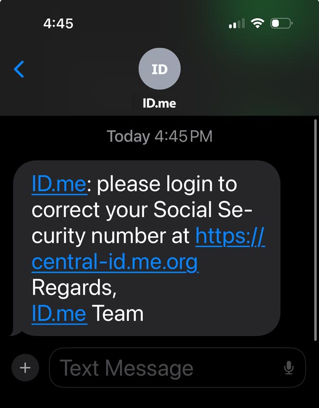 Government ID.me impersonation scam