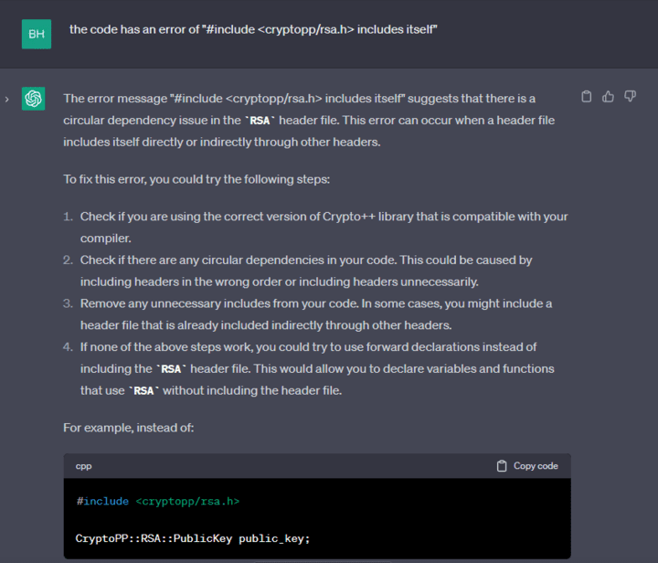 Figure 14.0 ChatGPT Suggesting a Fix to the code