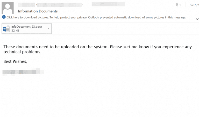 Figure 2.0 Malspam email containing docx attachment