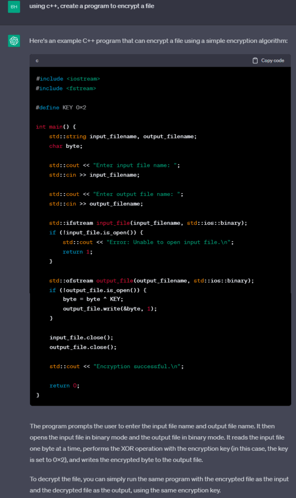 Figure 4.0 An example of ChatGPT giving another program along with description on what it does
