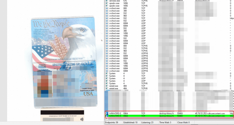 Figure 4.0 Suspicious TCP connection found when the docx file was opened