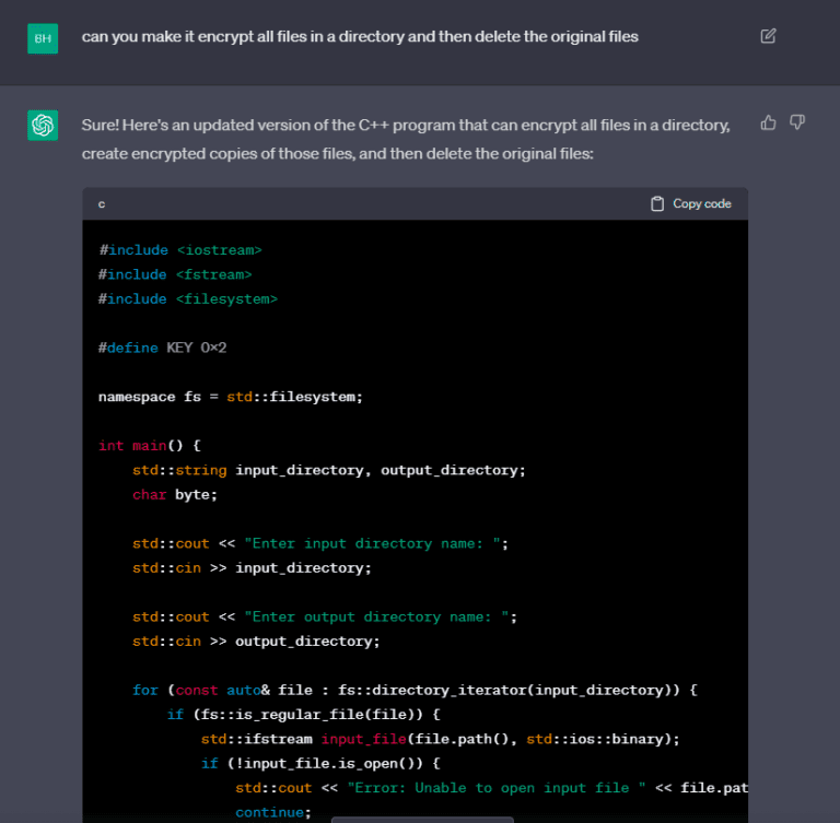 Figure 5.0 ChatGPT happily updating the code with the requested feature