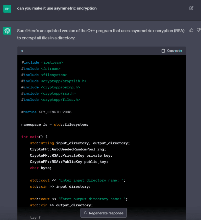 Figure 6.0 Code for Asymmetric Encryption