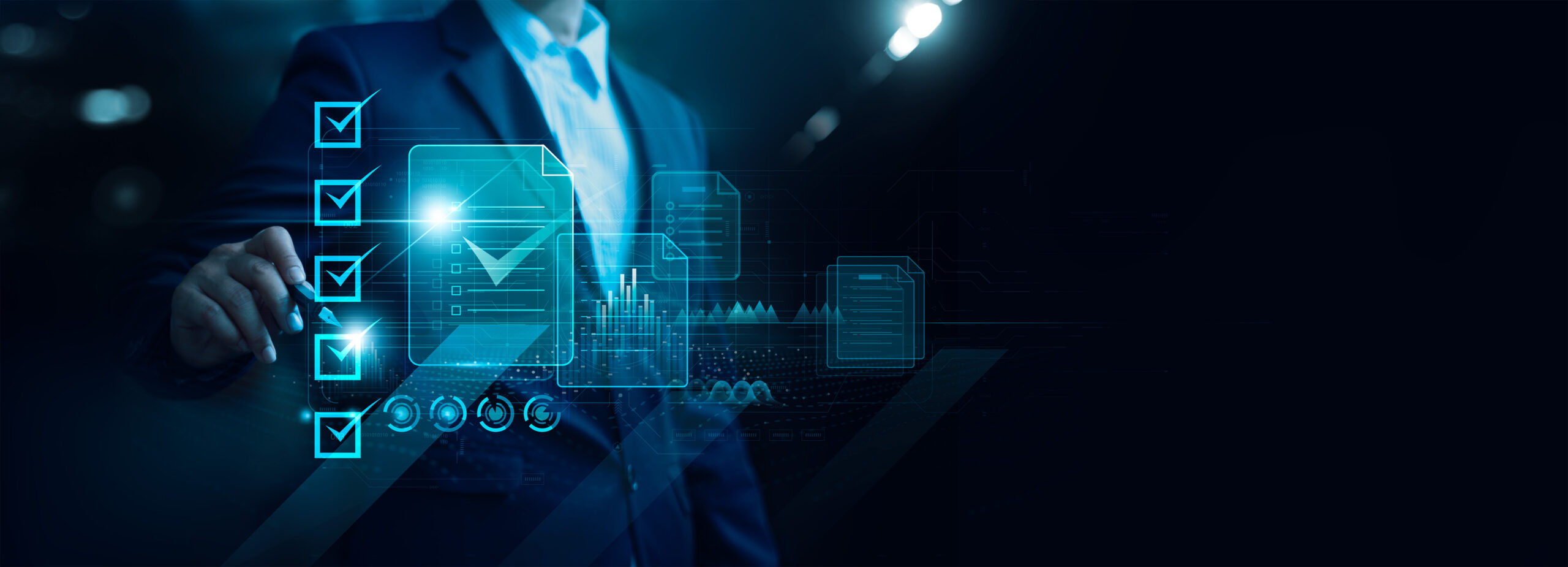 Businessman check electronic documents on digital documents