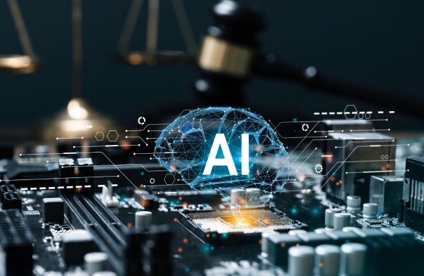 digital AI brain located on a motherboard