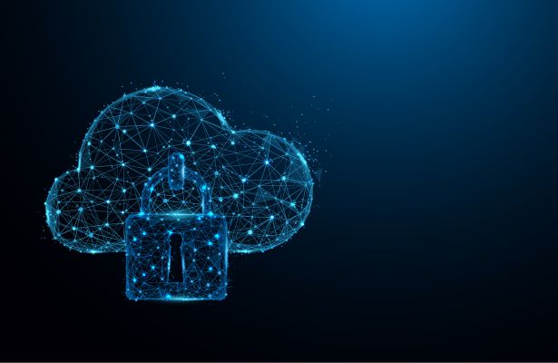 cloud with a security padlock over a blue background