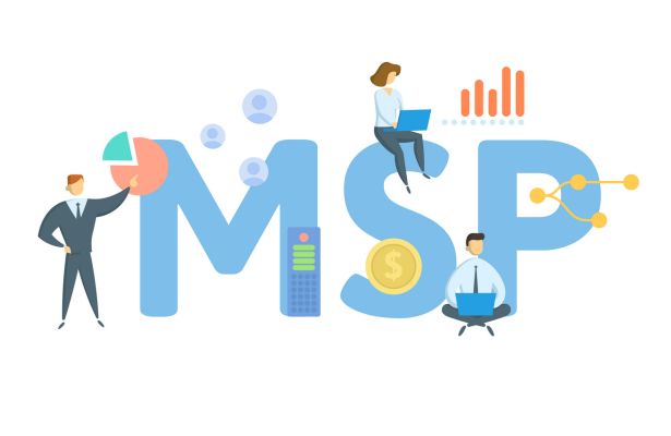 cartoon of three business professionals being productive near the word MSP