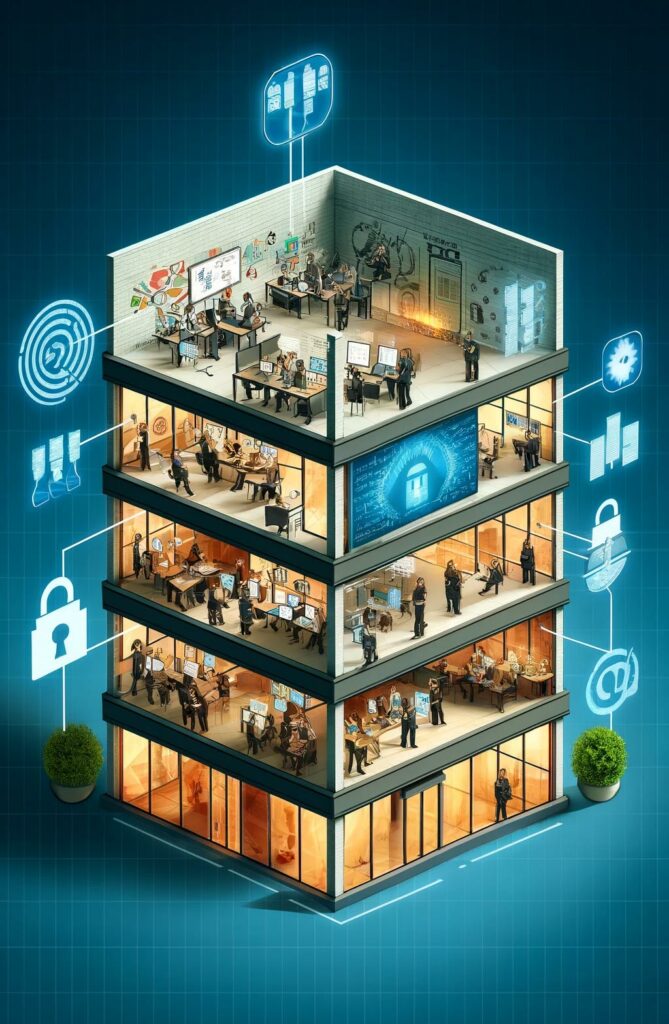 corporate cybersecurit training and defense illustration