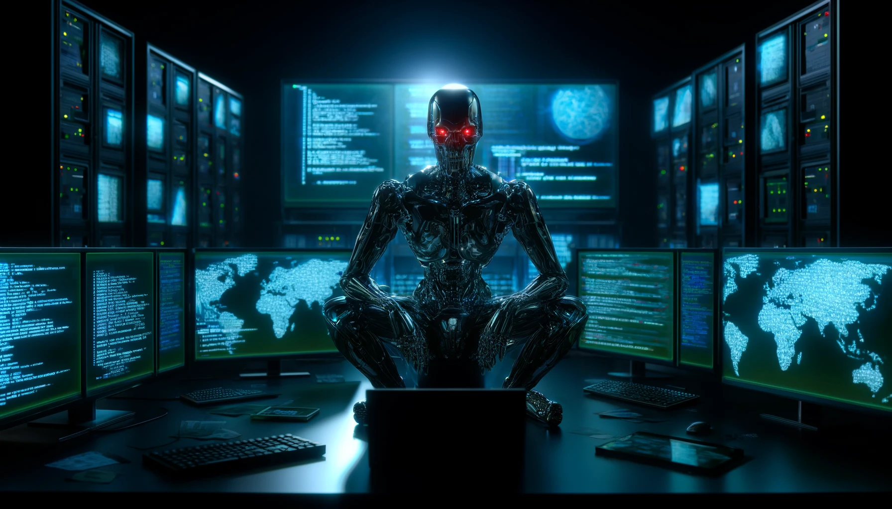 sinister robotic figure, symbolizing the malware Trickbot