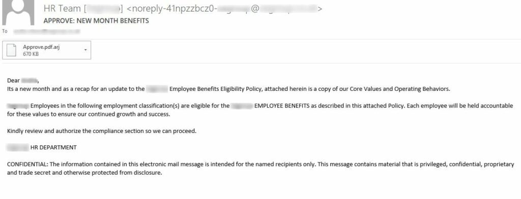 Figure 1.0 Fake HR Email