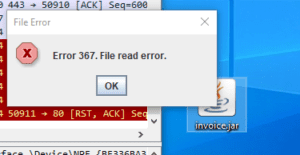 Figure 4.0 The error message upon launching invoice.jar
