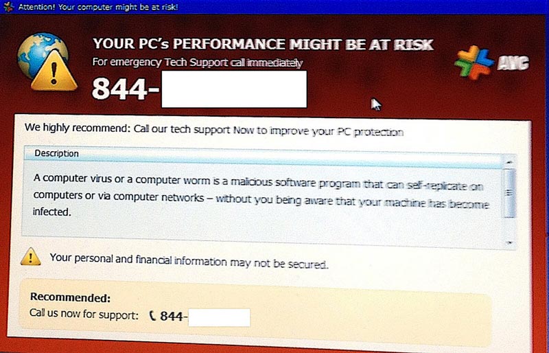 A suspect program impersonating an antivirus warning on a Compaq laptop