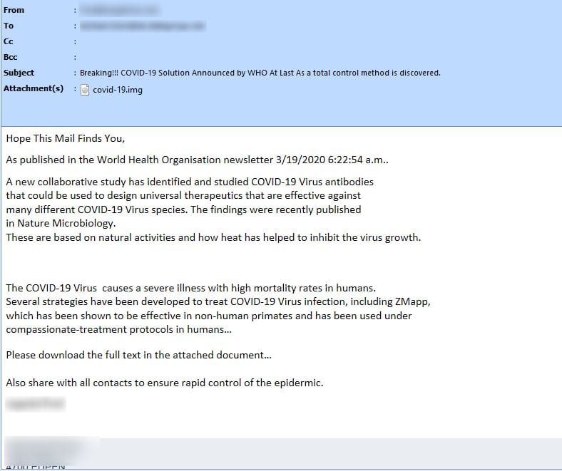 coronavirus malspam sample