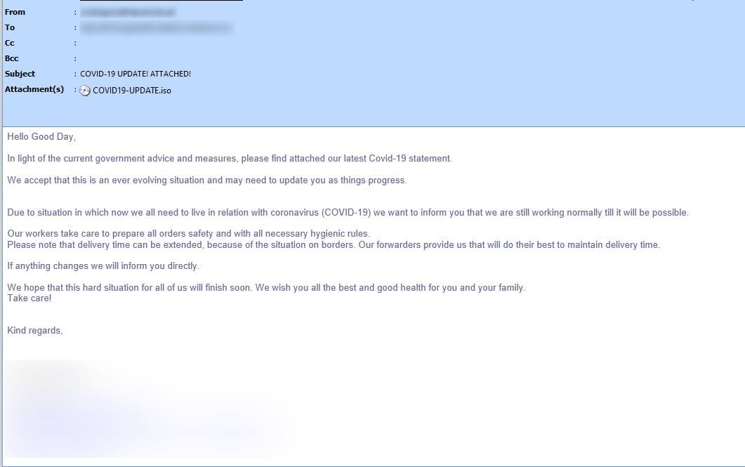 coronavirus malspam sample