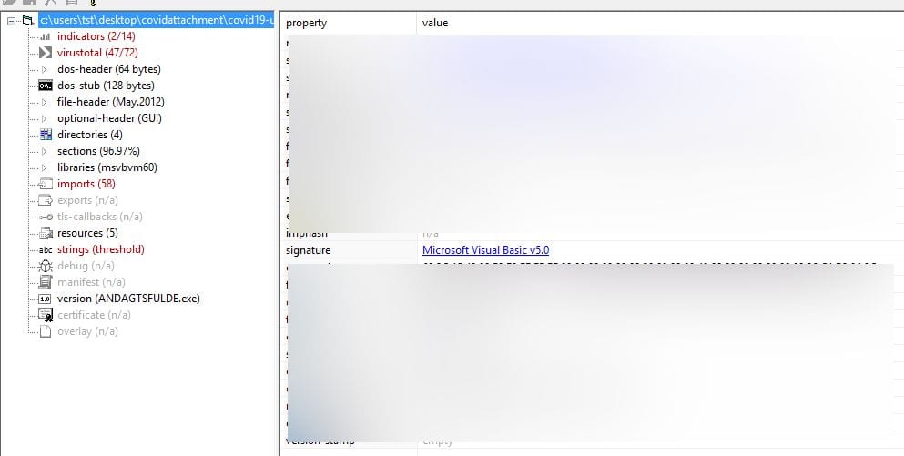 Malware is written in Visual Basic 5