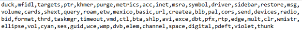 List of words used by loader in naming PE file