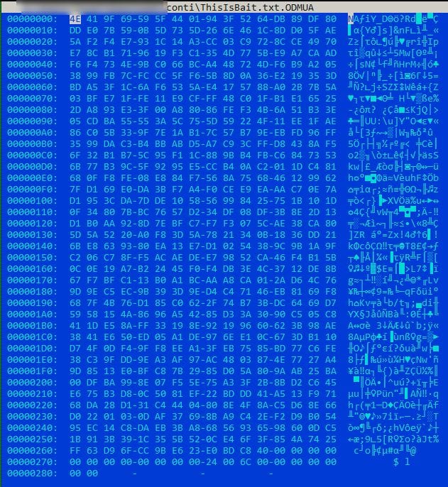 Figure 19.0 Example content of conti's encrypted file