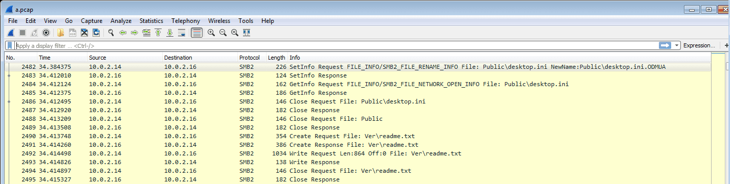 Figure 21.0 Network traffic indicating that the infection is in progress using SMB