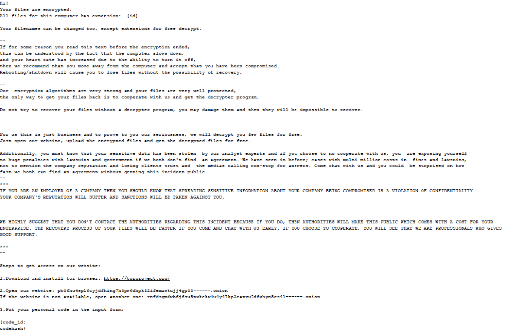 NetWalker ransom note