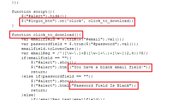 The javascript showing what will happen when download button was clicked