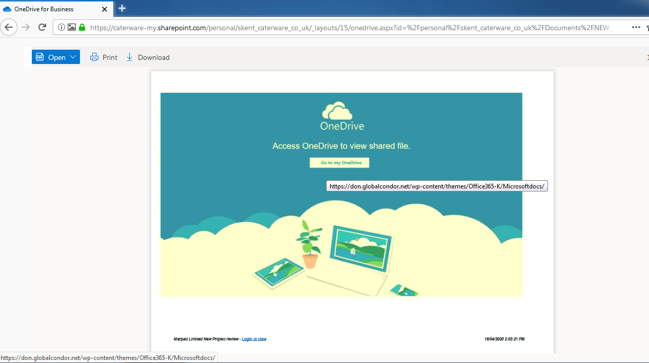 The phishing PDF and the phishing link