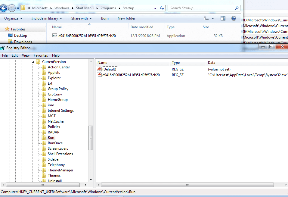 Figure 11.0 The added values for malware persistence