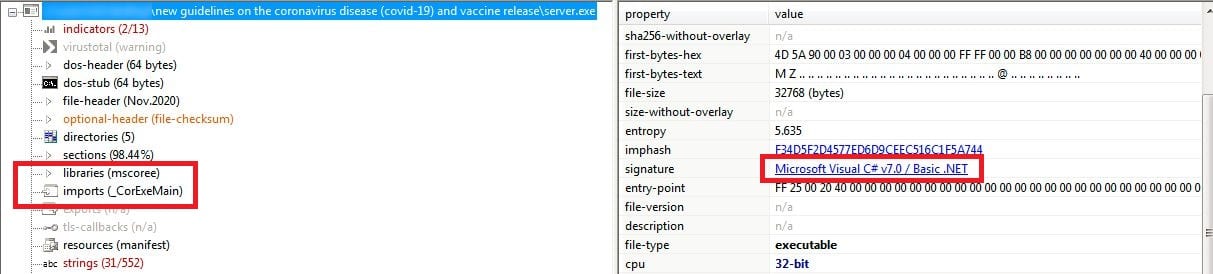 Figure 5.0 Indicators that the file is a .NET application