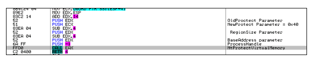 Calling of NtProtectVirtualMemory to set the permission of NTDLL.DLL