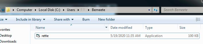 The created folder containing the created malware copy