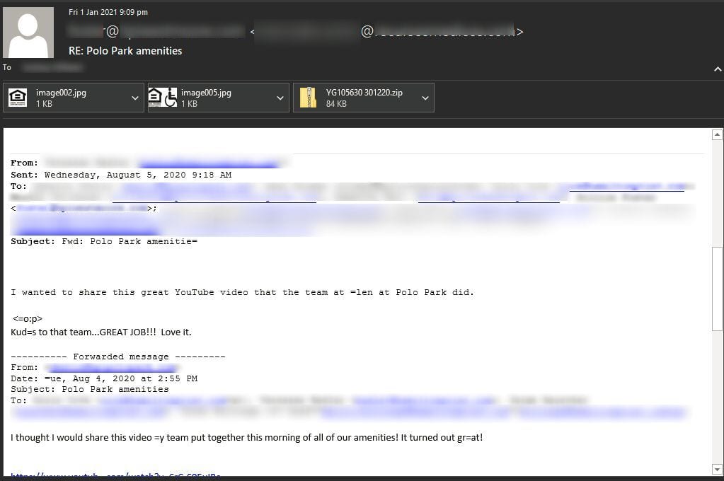 Figure 2.0 The lower part of conversation email