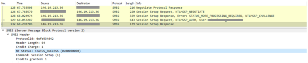 Figure 7. SMB Session Setup Response with NTLM Authentication