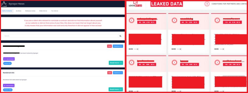 Figure 1.0 Egregor Ransomware (Left) and Lockbit 2.0 (Right) Press Release