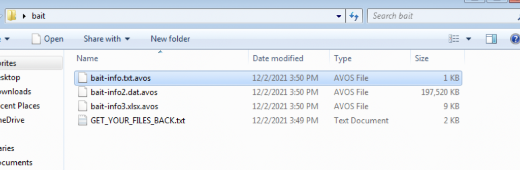 Figure 6.0 The encrypted files with .avos file extension