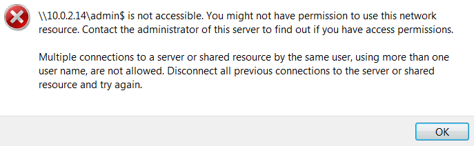 Fig 10. Error message when accessing restricted shared folder.