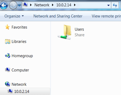 Fig 2. Users share folder on victim machine (10.0.2.14)