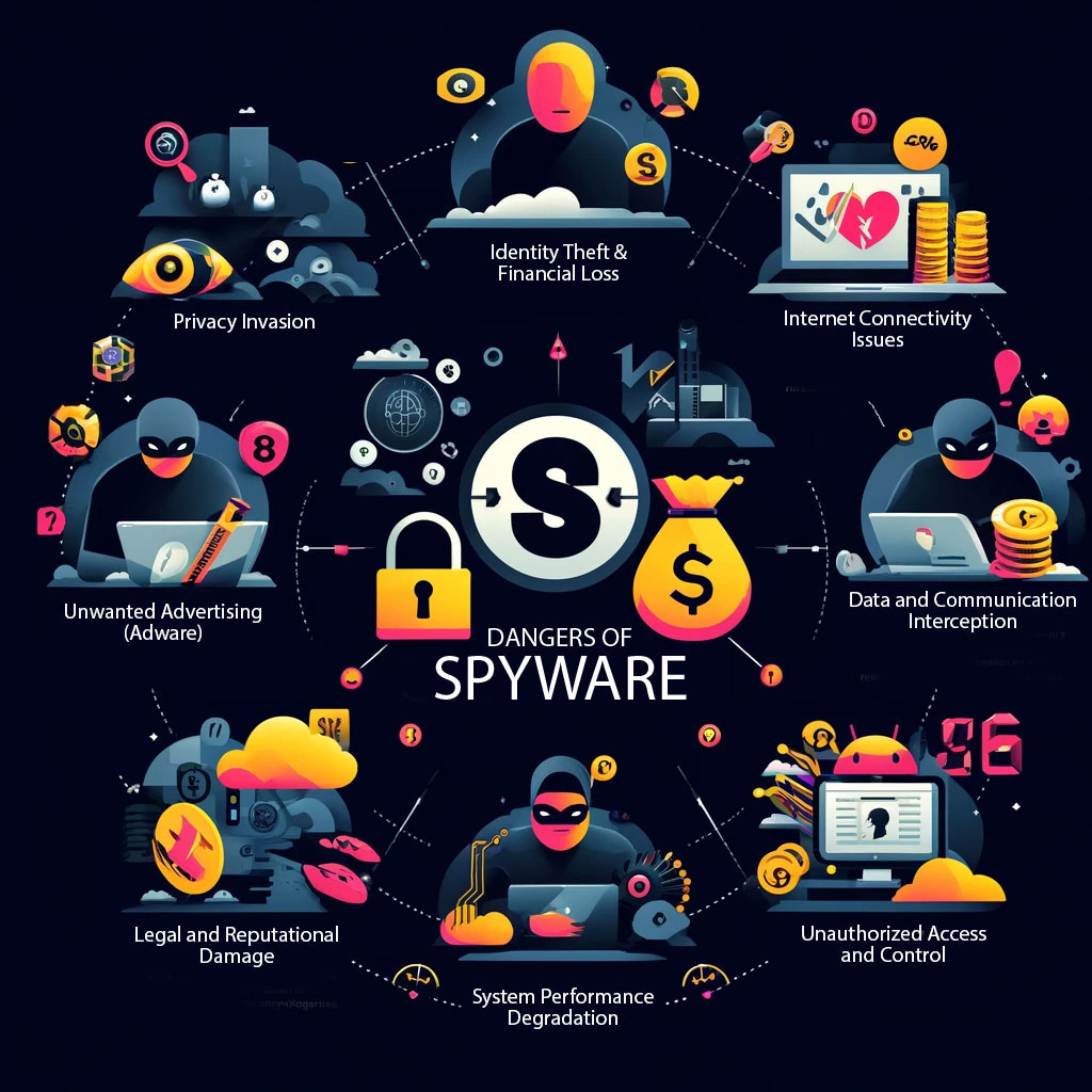 Info graphic, representing the dangers of spyware
