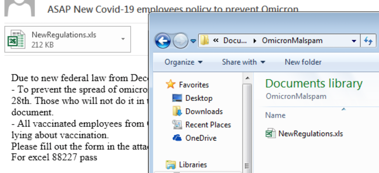 Figure 4.0 Password protected XLS attachment