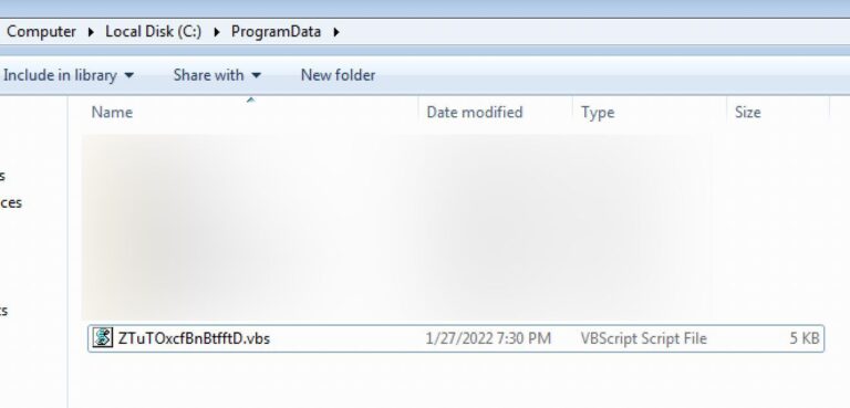 Figure 6.0 The created VBS file in C:\ProgramData