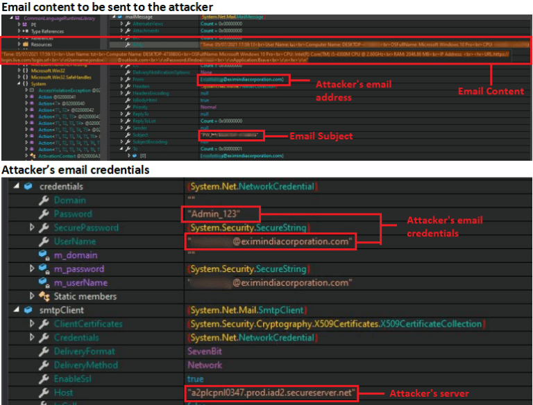 Figure 16.0 The email content to be sent and the attacker's email credentials