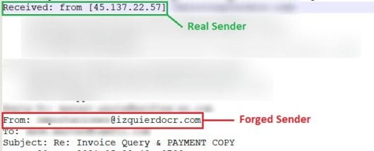 Figure 3.0 The Email Header of the Spam Email