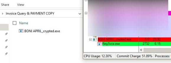 Figure 5.0 The created process Regsvc.exe
