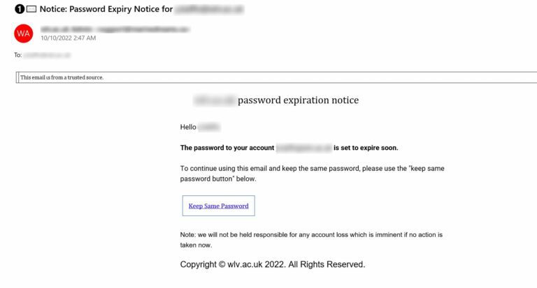 Figure 10.0 Phishing email related to account update
